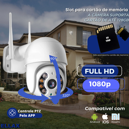 Ellax Kit 6 Camera Segurança Gira 320° Smart Ip Wifi Dome Full Hd Cor Branco