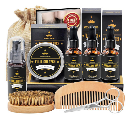 Kit Cuidado Barba 3 Aceites Shampoo Balsamo Peine Cepillo