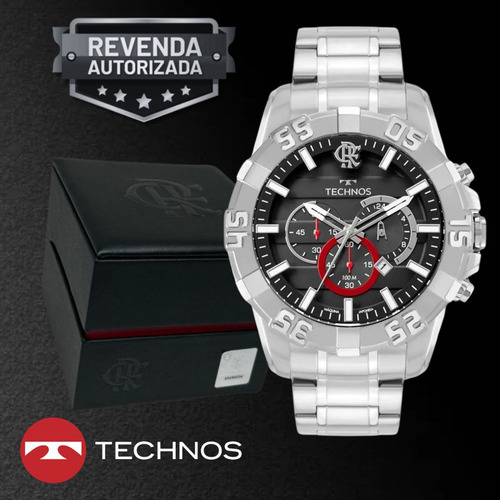 Relógio Technos Masculino Analógico Prata Esportivo Flamengo