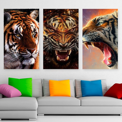 Cuadros Tigre Animal Salvaje Art Promo X3 De 80x50cm