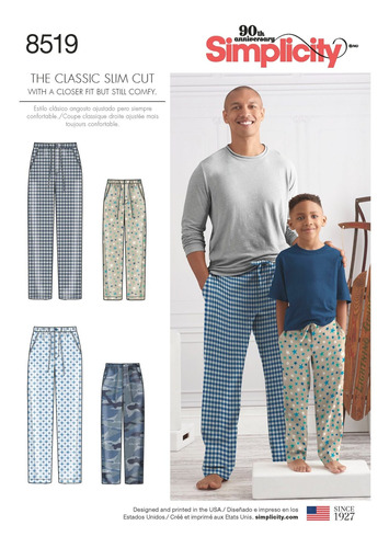 Pattern 8519 boys 'y Hombre Slim Fit Lounge Pj Pantalon