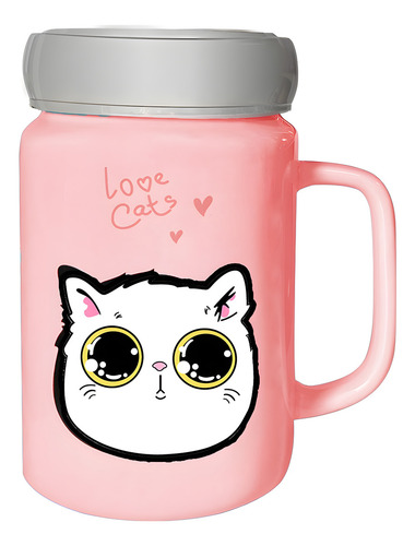 Taza De Cerámica Con Tapa Antiderrame Con Figura De Gato Bebe Ele-gate