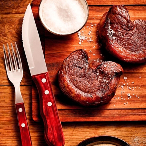 Conjunto De Talheres 12 Pçs Em Casa Tem Para Churrasco Jumbo Garfo Faca Marrom