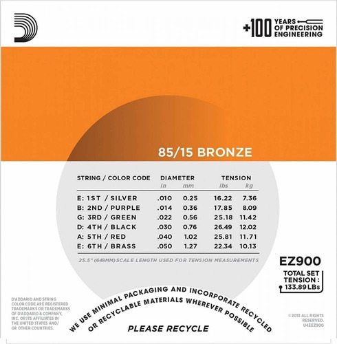 Imagem 4 de 4 de Encordoamento Daddario Bronze 8515 Violão Aço 10 Extra Light