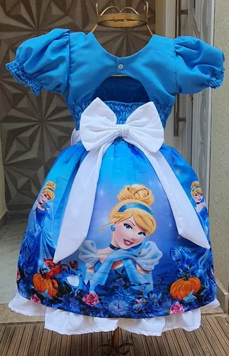 Vestido Infantil Cinderela Brinde Disney Tam 4 a 10