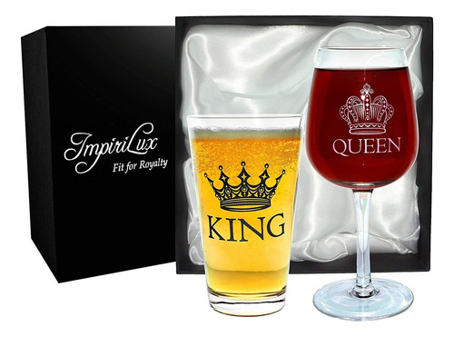 Juego De Copas De Vino King Beer & Queen | Hermoso Regalo
