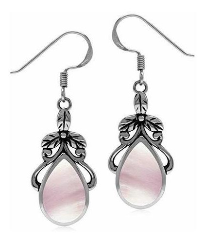 Pink Mother Of Pearl 925 Sterling Silver Floral Leaf Dangle 