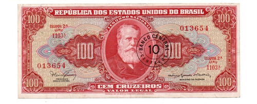 Brasil Billete 100 Cruzeiros Resellado 10 Centavos Año 1966