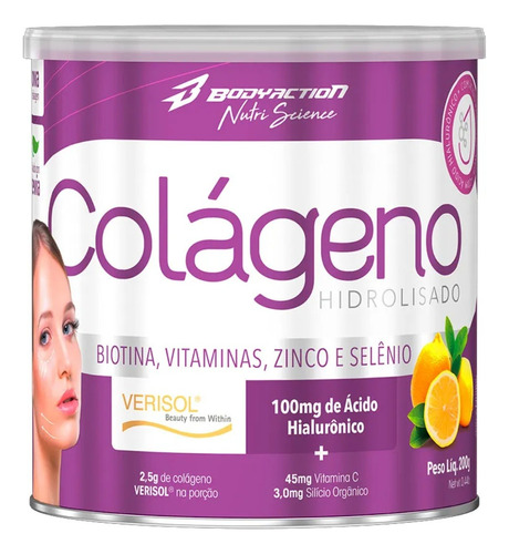 Colágeno Hidrolisado Ct-1 Acido Hialurônico 200g Body Action Sabor Limão