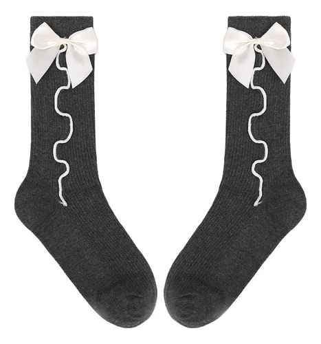 Calcetines De Algodón Con Lazo, Calcetines Medios Dulces, Ca