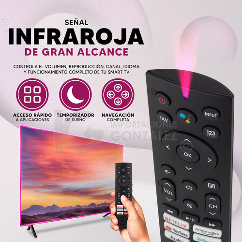 Control Remoto Compatible Con Pantallas Hisense Android Tv Erf3b90h Con Botón De Acceso Rápido Para Netflix YouTube Disney+ Google Play Prime Video Incluye 4 Pilas Divitech® Aaa