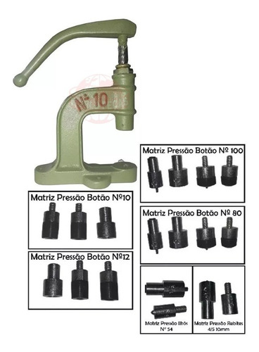 Maquina Pressão Pregar Botões Ilhós Rebite + 6 Jogos Matriz