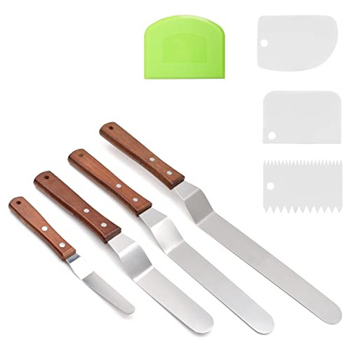 Angled Cake Icing Spatula Set With Dough Scraper And Ca...