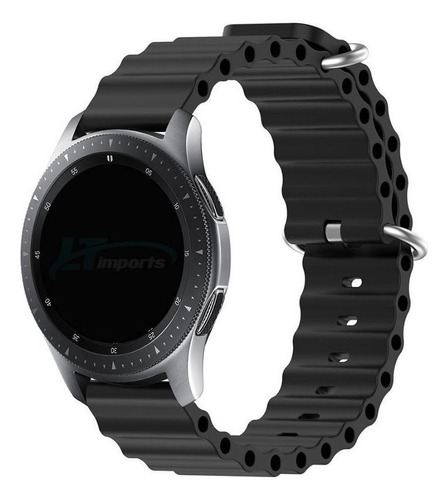 Pulseira 22mm Ondas Para Samsung Gear S3 Frontier Sm-r760 Cor Preto