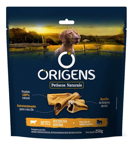 Petisco Cães Origens Bite Bochecha Natural 250g