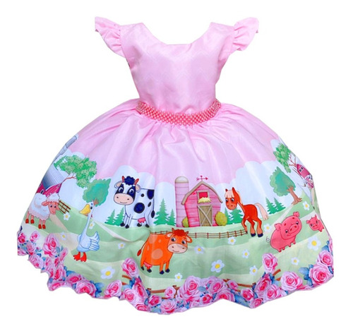 Vestido Infantil Rosa Fazendinha Luxo De Bebê Super Oferta!!