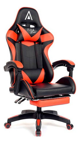 Cadeira Gamer Escritório RIJA RACER PLUS Preta e Vermelha Com Estofado de Couro Sintético