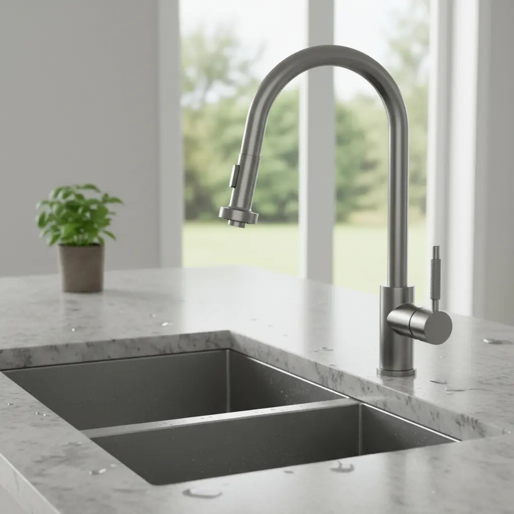 Griferia Cocina Mesada Gourmet C/rociador Grafito Piazza - Gris - Mate