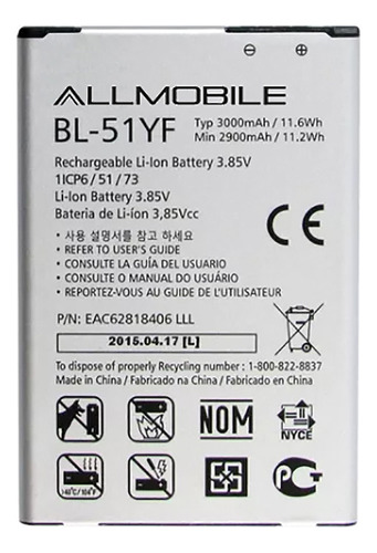 Pila Remplazo Liti Bl-51yf Para LG H819 Ls991 Vs986 F500 E/g