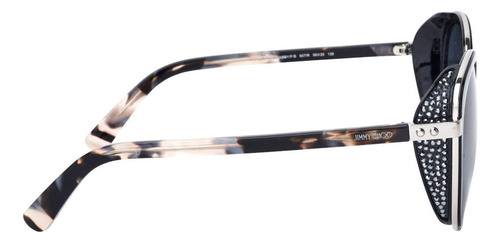 Anteojos De Sol Jimmy Choo Gabby/f/s 807ir Unitalla, Diseño Redondos, Color Negro Con Marco De Acetato Color Negro/plata, Lente Negra De Acero Inoxidable, Varilla Negra