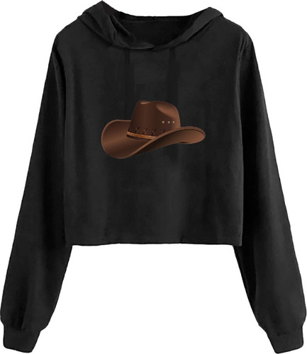 Blusa Moletom Cropped Feminino Chapéu Cowboy Cowgirl Fazenda