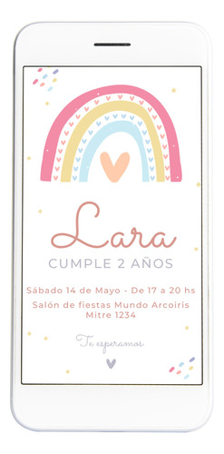 Invitación De Cumpleaños Arcoiris - Digital, Ideal Whatsapp