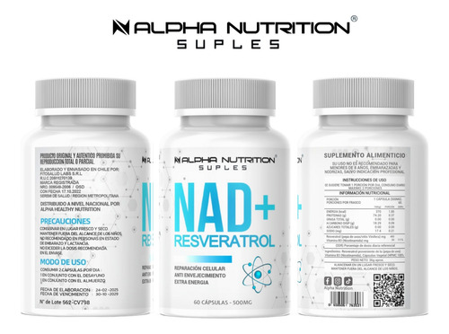 3 Frascos Nad + Resveratrol Original 60 Caps. Envio Gratis