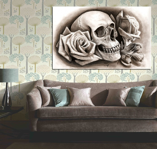 Vinilo Decorativo 60x90cm Calavera Con Rosas Skull Americano