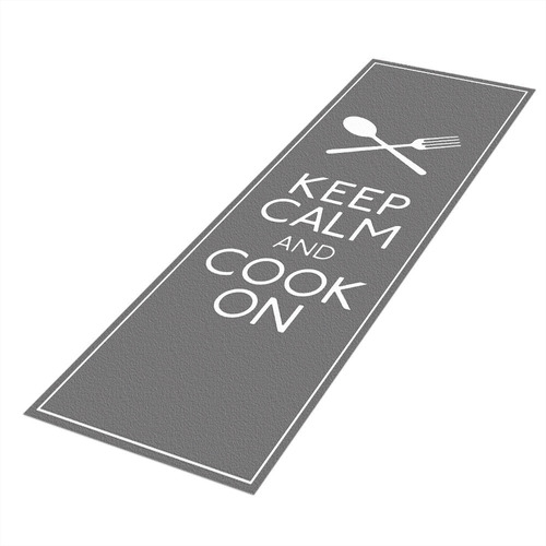 Tapete Passadeira De Cozinha Keep Calm And Cook On-40 X 135 Cor Cinza-claro Desenho do tecido Kepp Calm