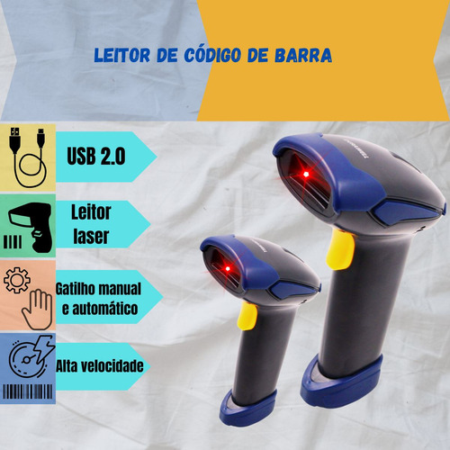 Leitor De Código Barras, Laser 1d, Com Cabo Usb