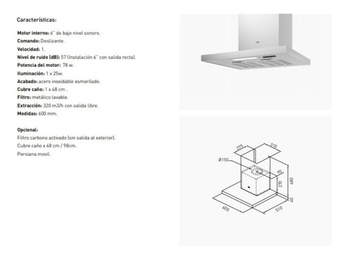 Imagen 3 de 10 de Campanas Extractoras Tst Atuel 60cm Acero Inox Purificador