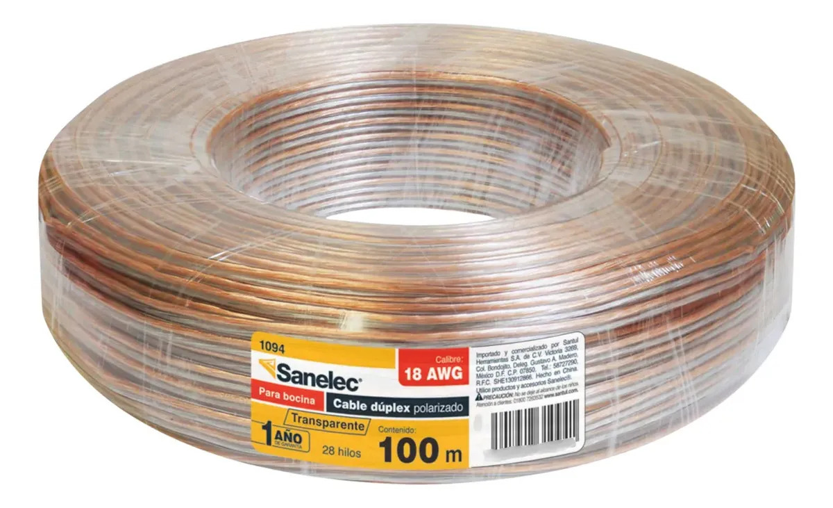Cable Dúplex Polarizado Para Bocina Sanelec 100m Calibre 18