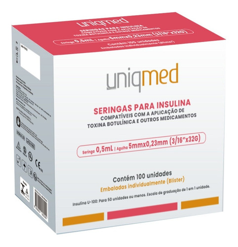 Imagem 1 de 3 de Seringa Insulina Uniqmed 0,5ml Ag 5mm 32g Caixa C/100un