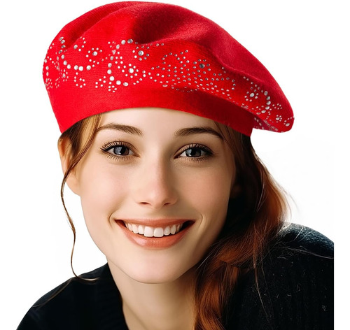 Sombrero Con Pasador Rojo, Boina Francesa, Sombreros Mujer,