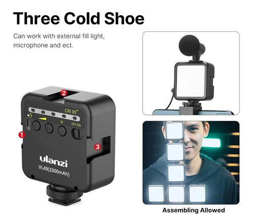 Imagen 6 de 7 de Kit Filmación Trípode + Adaptador Celular + Led Ulanzi Vl49