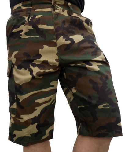 Bermuda Camuflada Verde Selva Cargo Gabardina Reforzada Qsr