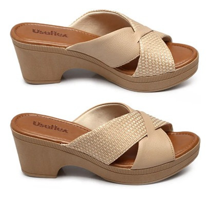 Tamanco Usaflex Salto 6,8 Cm Meia Pata 2,5 Cm - Aa3407 Camel | Mercado Livre