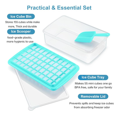 Ice Cube Trays For Freezer With Lid And Storage Container, E