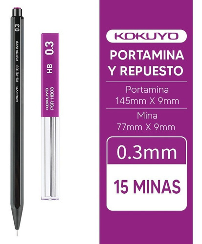 Imagen 2 de 8 de Portamina Kokuyo Sharp 0,3/0,5/0,7/0,9/1,3mm Con Repuesto