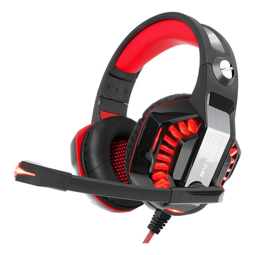 Auriculares Gamer Newvision Nw2000 Pro Negro Y Rojo Luz Led