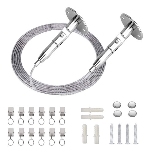 Imagen 2 de 5 de Kit Barral Tensor Cable De Acero Inoxidable Cortina Baño 003