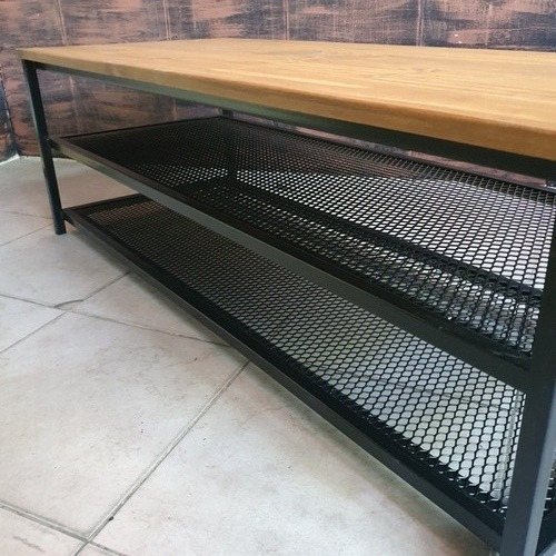 Imagen 2 de 5 de Mesa Ratona Industrial 120x50x50 Zapatero Madera Hierro