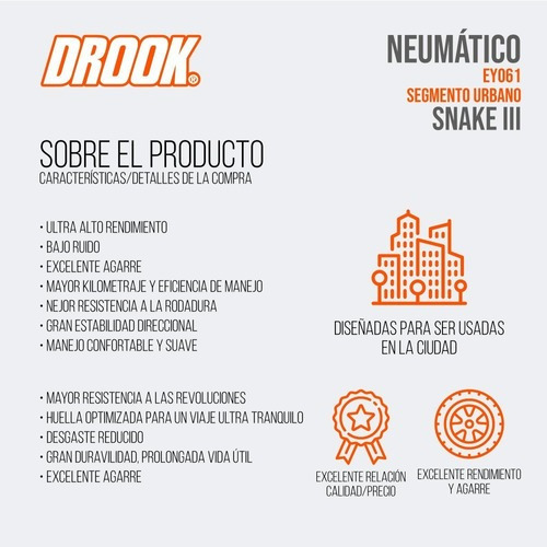 Imagen 3 de 3 de Cubierta Drook 90/90-18 Tt 6 Telas Cg Titan Ybr Rx