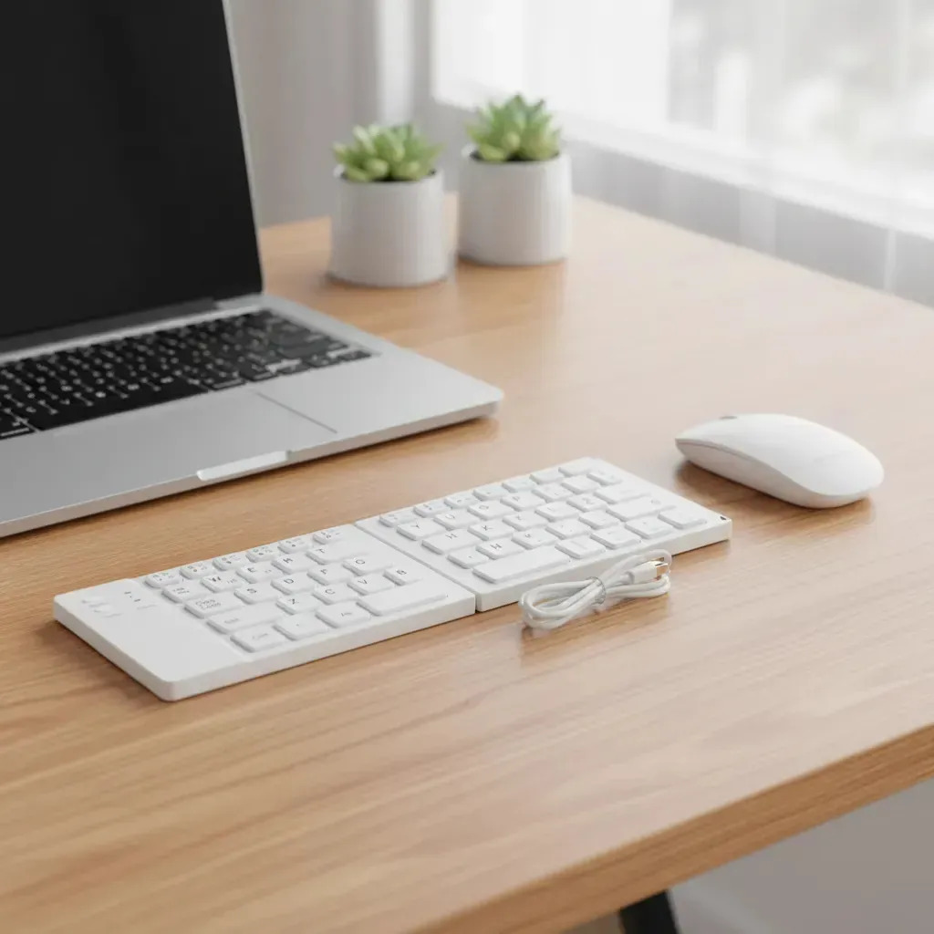 Teclado Dobrável + Mouse Bluetooth Portátil H'maston Jp107 Branco