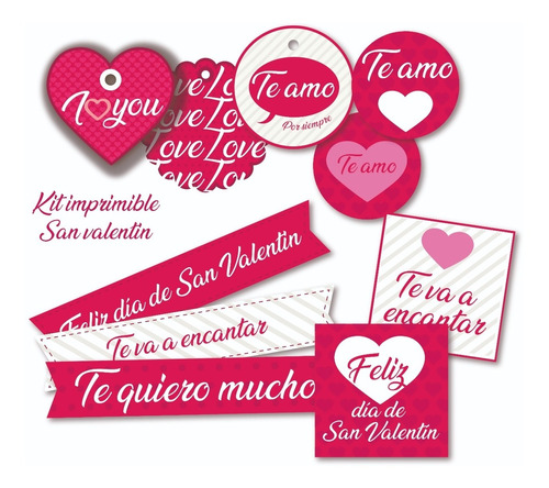 Tags San Valentin Imprimible Stickers Circulares Banderitas