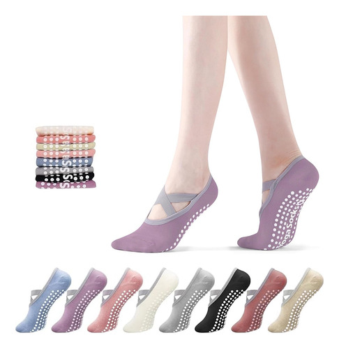 8 Pares De Calcetines De Yoga Con Agarre Para Mujer,