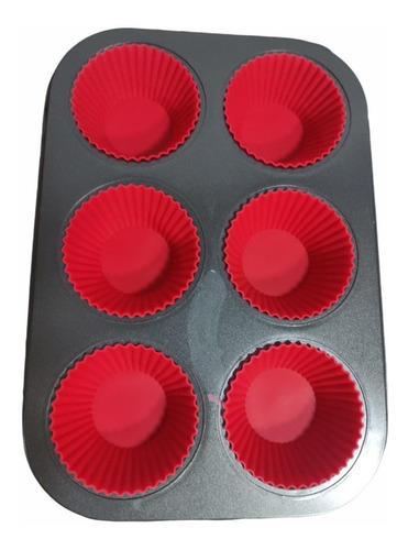 Forma Bandeja Empada Cupcake Pão Queijo 6 Cavas Silicone. Cor Preto