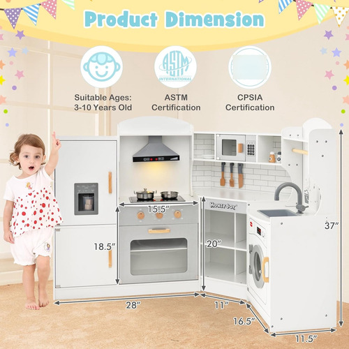 Cocinita P/niños Esquinera; C/lavadora; Blanco, Honey Joy