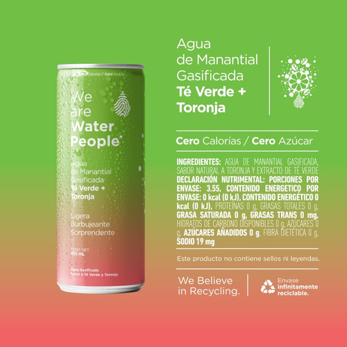 Water People Gasificada 355 Ml Té Verde Toronja 24 Latas