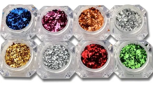 Set De 8 Pigmentos Para Uñas Efecto Flake Y Espejo